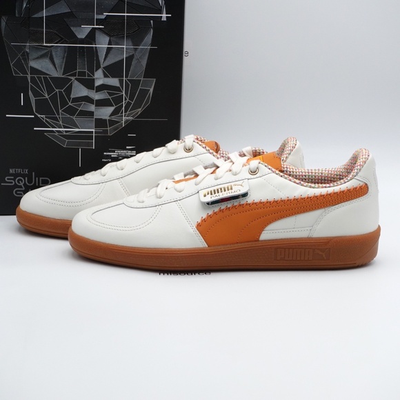 NEW Size 12 Men's PUMA Palermo Squid Game Leather Sneakers 401074-01 Warm White - Picture 1 of 8